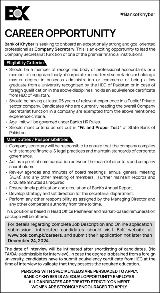Company Secretary Jobs in BOK Peshawar 2024 1 Company Secretary Jobs in BOK Peshawar