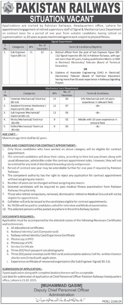 Job Opportunities Pakistan Railways